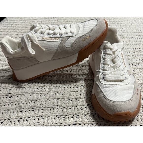 Sam Edelman Layla EM Sneakers Leather Women's Size 6.5 M EU 36.5 White Lace Up - Picture 1 of 10